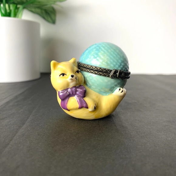 90s Cat Earring or Ring Box Ceramic Jewelry Container Vintage - Picture 8 of 12